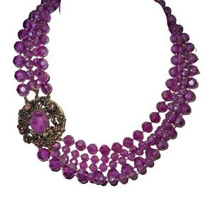 Vintage Selini Signed 5-Strand Celluloid Purple Beaded Choker Necklace